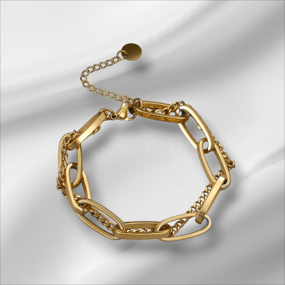 New Gold Stainless Steel Double Layer Chain Bracelet